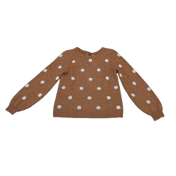 Lucky Brand Sweater Pullover Polka Dot Balloon Sleeves Brown White Size Small S - Picture 4 of 13